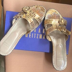 Stuart Weitzman Gold Sandals with Intricate Design